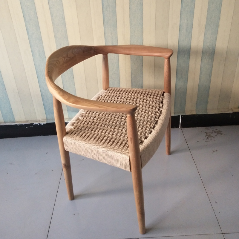 Wood Rope Weaved Cow Horn Style Dining Chair